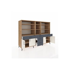 Kronos Dolap 11 Raflı 5 Çekmeceli 4 Kapaklı 220x59x163 Çam-aytaşı/antrasit