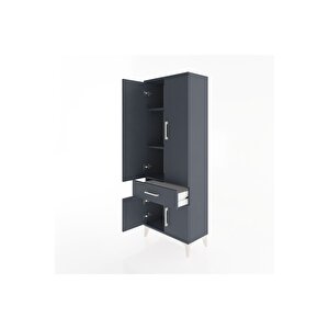 Arges Dolap 3 Raflı Tek Çekmeceli 4 Kapaklı 60x30x163 Antrasit-antrasit