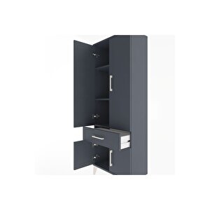 Arges Dolap 3 Raflı Tek Çekmeceli 4 Kapaklı 60x30x163 Antrasit-antrasit