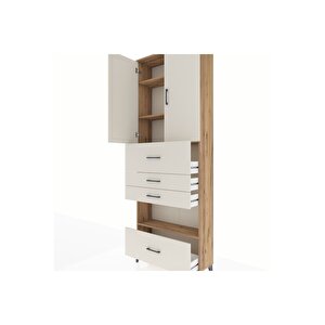 Arges Dolap 4 Raflı 4 Çekmeceli 2 Kapaklı 88x30x243 Çam-aytaşı