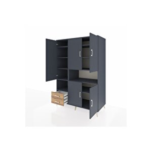 Kronos Dolap 10 Raflı 2 Çekmeceli 5 Kapaklı 132x59x195 Antrasit-antrasit/çam