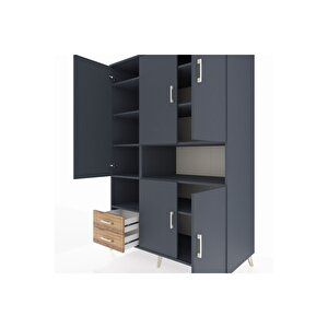 Kronos Dolap 10 Raflı 2 Çekmeceli 5 Kapaklı 132x59x195 Antrasit-antrasit/çam