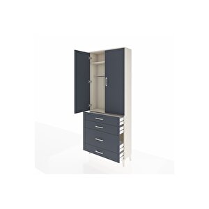 Arges Dolap 2 Raflı 4 Çekmeceli Tek Askılı 88x30x221 Aytaşı-antrasit