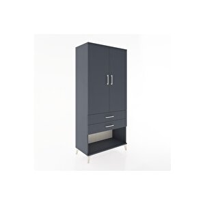Hyperion Dolap 4 Raflı 2 Çekmeceli 2 Kapaklı 88x44x195 Antrasit-antrasit