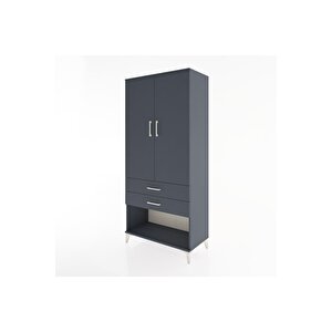 Hyperion Dolap 4 Raflı 2 Çekmeceli 2 Kapaklı 88x44x195 Antrasit-antrasit