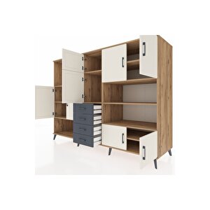 Kronos Dolap 9 Raflı 4 Çekmeceli 8 Kapaklı 220x59x163 Çam-aytaşı/antrasit