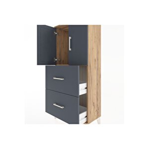 Hyperion Dolap Tek Raflı 2 Çekmeceli 2 Kapaklı 60x44x134 Çam-antrasit