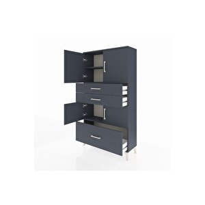 Arges Dolap 3 Raflı 3 Çekmeceli 4 Kapaklı 88x30x163 Antrasit-antrasit