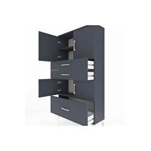 Arges Dolap 3 Raflı 3 Çekmeceli 4 Kapaklı 88x30x163 Antrasit-antrasit