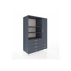 Kronos Dolap 7 Raflı 6 Çekmeceli Tek Kapaklı  132x59x195 Antrasit-antrasit/antrasit