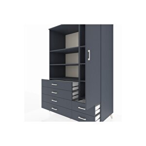 Kronos Dolap 7 Raflı 6 Çekmeceli Tek Kapaklı  132x59x195 Antrasit-antrasit/antrasit