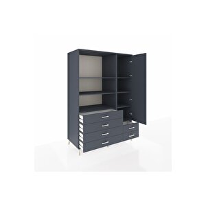 Kronos Dolap 7 Raflı 6 Çekmeceli Tek Kapaklı  132x59x195 Antrasit-antrasit/antrasit