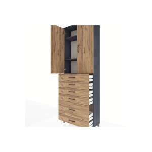 Arges Dolap 3 Raflı 6 Çekmeceli 2 Kapaklı 88x30x243 Antrasit-çam