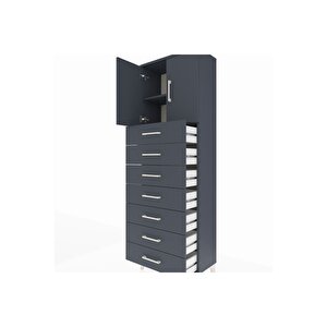 Arges Dolap 2 Raflı 7 Çekmeceli 2 Kapaklı 60x30x182 Antrasit-antrasit