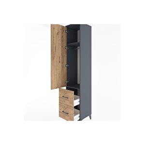 Hyperion Dolap 2 Raflı 2 Çekmeceli Tek Askılı 44x44x221 Antrasit-çam