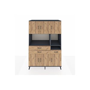 Kronos Dolap 9 Raflı 3 Çekmeceli 6 Kapaklı 132x59x195 Antrasit-çam/çam