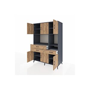 Kronos Dolap 9 Raflı 3 Çekmeceli 6 Kapaklı 132x59x195 Antrasit-çam/çam