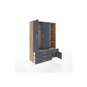 Hyperion Gardrop 5 Raflı 4 Çekmeceli Tek Askılı 132x44x195 Çam-antrasit