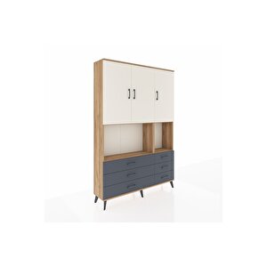 Arges Dolap 6 Raflı 6 Çekmeceli 3 Kapaklı 132x30x195 Çam-aytaşı/antrasit