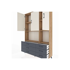 Arges Dolap 6 Raflı 6 Çekmeceli 3 Kapaklı 132x30x195 Çam-aytaşı/antrasit