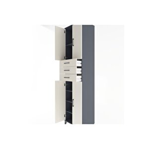 Hyperion Dolap 5 Raflı 3 Çekmeceli 4 Kapaklı 60x44x243 Antrasit-aytaşı