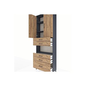 Arges Dolap 4 Raflı 5 Çekmeceli 2 Kapaklı 88x30x243 Antrasit-çam