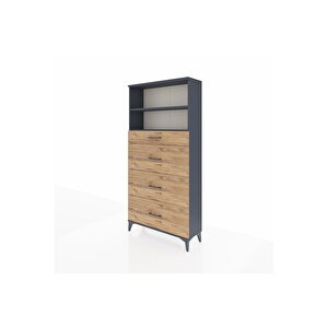 Arges Dolap 2 Raflı 4 Çekmeceli 88x30x182 Antrasit-çam