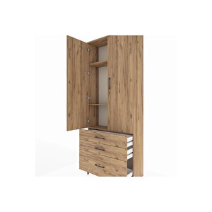 Arges Dolap 3 Raflı 3 Çekmeceli 2 Kapaklı 88x30x221 Çam-çam