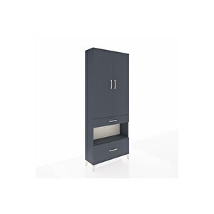Arges Dolap 4 Raflı 2 Çekmeceli 2 Kapaklı 88x30x221 Antrasit-antrasit