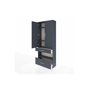 Arges Dolap 4 Raflı 2 Çekmeceli 2 Kapaklı 88x30x221 Antrasit-antrasit