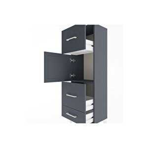 Arges Dolap Tek Raflı 3 Çekmeceli Tek Kapaklı 44x30x134 Antrasit-antrasit