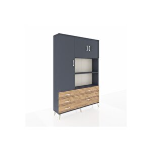 Arges Dolap 7 Raflı 5 Çekmeceli 3 Kapaklı 132x30x195 Antrasit-antrasit/çam