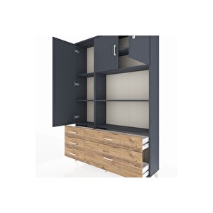 Arges Dolap 7 Raflı 5 Çekmeceli 3 Kapaklı 132x30x195 Antrasit-antrasit/çam