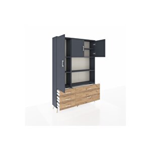 Arges Dolap 7 Raflı 5 Çekmeceli 3 Kapaklı 132x30x195 Antrasit-antrasit/çam