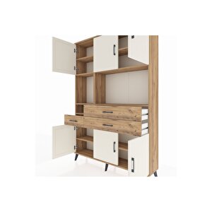 Arges Dolap 9 Raflı 3 Çekmeceli 6 Kapaklı 132x30x195 Çam-aytaşı/çam