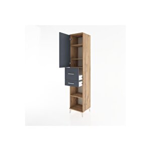 Hyperion Dolap 4 Raflı 2 Çekmeceli Tek Kapaklı 44x44x221 Çam-antrasit