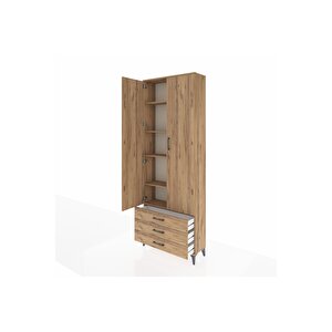 Arges Dolap 5 Raflı 3 Çekmeceli 2 Kapaklı 88x30x243 Çam-çam