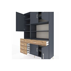 Hyperion Dolap 9 Raflı 5 Çekmeceli 5 Kapaklı 132x44x195 Antrasit-antrasit/çam