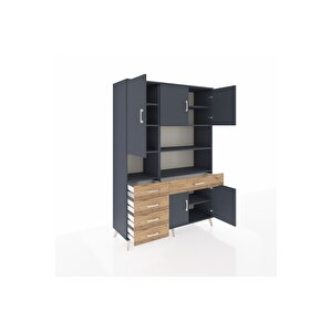 Hyperion Dolap 9 Raflı 5 Çekmeceli 5 Kapaklı 132x44x195 Antrasit-antrasit/çam