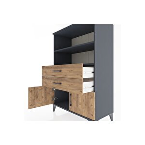 Hyperion Dolap 2 Raflı 2 Çekmeceli 2 Kapaklı 88x44x134 Antrasit-çam