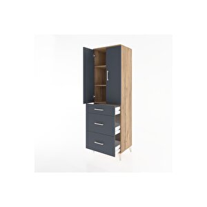 Hyperion Dolap 3 Raflı 3 Çekmeceli 2 Kapaklı 60x44x195 Çam-antrasit