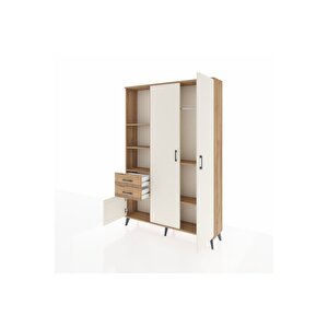 Arges Dolap 5 Raflı 2 Çekmeceli Tek Askılı 132x30x195 Çam-aytaşı/çam