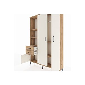 Arges Dolap 5 Raflı 2 Çekmeceli Tek Askılı 132x30x195 Çam-aytaşı/çam