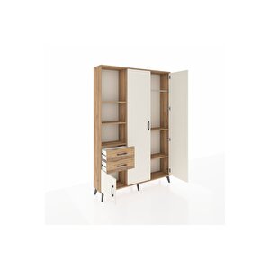 Arges Dolap 5 Raflı 2 Çekmeceli Tek Askılı 132x30x195 Çam-aytaşı/çam