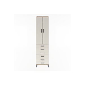 Arges Dolap 4 Raflı 6 Çekmeceli 2 Kapaklı 60x30x243 Çam-aytaşı