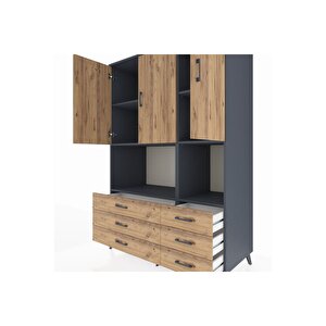 Kronos Dolap 6 Raflı 6 Çekmeceli 3 Kapaklı 132x59x195 Antrasit-çam/çam