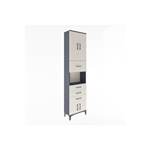 Arges Dolap 3 Raflı 4 Çekmeceli 4 Kapaklı 60x30x243 Antrasit-aytaşı