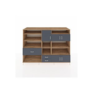 Kronos Dolap 13 Raflı 3 Çekmeceli 5 Kapaklı 220x59x163 Çam-antrasit