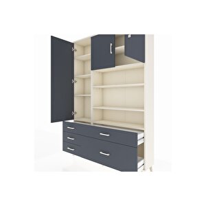 Arges Gardrop 9 Raflı 5 Çekmeceli 3 Kapaklı 132x30x195 Aytaşı-antrasit