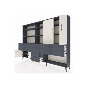 Arges Dolap 10 Raflı 6 Çekmeceli 4 Kapaklı 220x30x163 Antrasit-aytaşı/antrasit